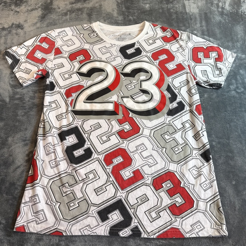 Socwatees Jordan 23 Graphic T-Shirt Mens Large Black Red White Retro Tee